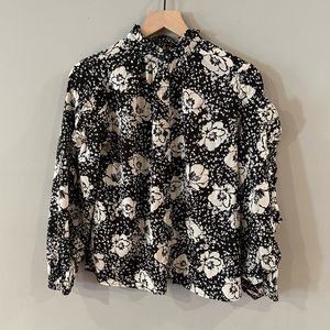 High neck floral button-down dress shirt - size S